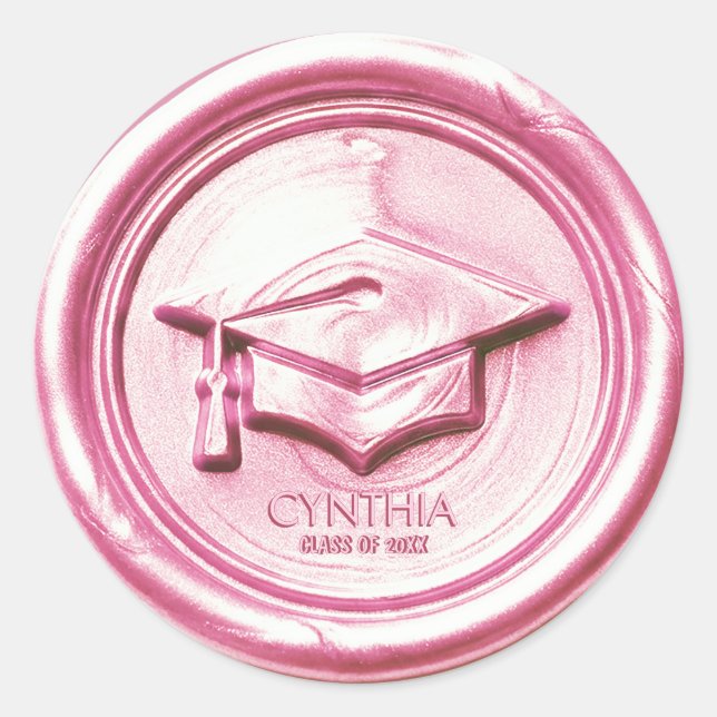 Pegatina Redonda Blush Pink Graduation Cap  Wax Seal (Anverso)