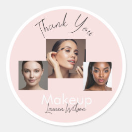 Pegatina Redonda Blush Pink Hair, Makeup & Beauty Thank you 