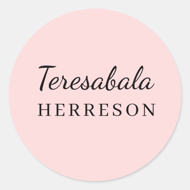 Pegatina Redonda Blush Pink Modern Minimal Monogram Design (Anverso)