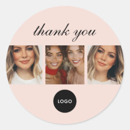 Pegatina Redonda Blush Pink Script Logo Photo Hair Makeup Thank You