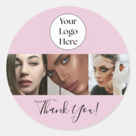 Pegatina Redonda Blush Pink Script Logo Photo Lash Studio Thank You