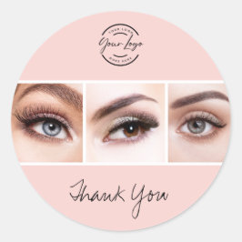 Pegatina Redonda Blush Pink Script Logo Photo Lashes Thank You