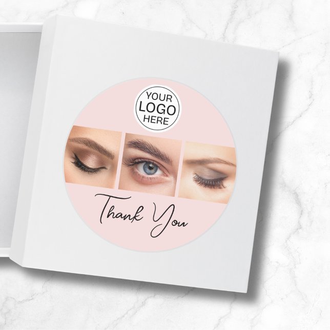 Pegatina Redonda Blush Pink Script Logo Photo Lashes Thank You (Subido por el creador)