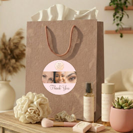 Pegatina Redonda Blush Pink Script Logo Photo Lashes Thank You 