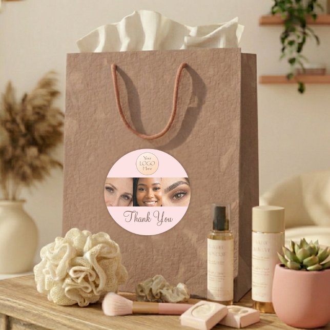 Pegatina Redonda Blush Pink Script Logo Photo Lashes Thank You  (Subido por el creador)
