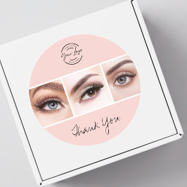 Pegatina Redonda Blush Pink Script Logo Photo Lashes Thank You