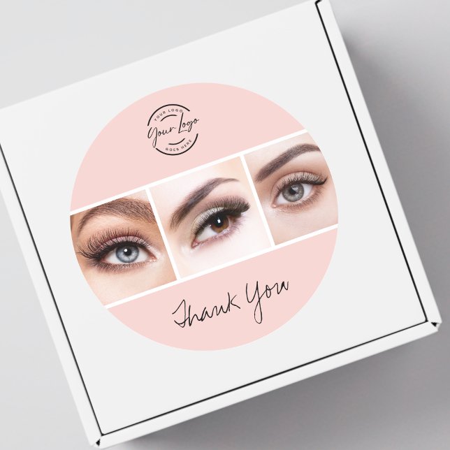 Pegatina Redonda Blush Pink Script Logo Photo Lashes Thank You (Subido por el creador)