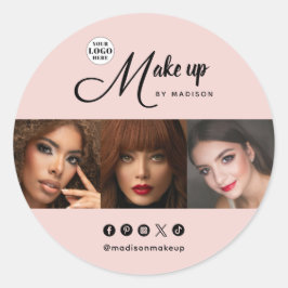 Pegatina Redonda Blush Pink Script Logo Photo Makeup