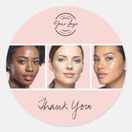 Pegatina Redonda Blush Pink Script Logo Photo Makeup Thank You