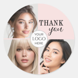 Pegatina Redonda Blush Pink Script Logo Photo Makeup Thank You