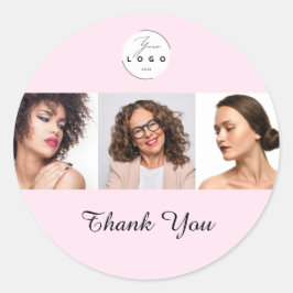 Pegatina Redonda Blush Pink Script Logo Photo Makeup Thank You