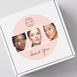 Pegatina Redonda Blush Pink Script Logo Photo Makeup Thank You