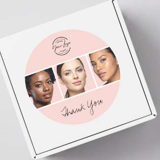 Pegatina Redonda Blush Pink Script Logo Photo Makeup Thank You