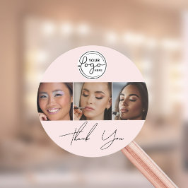 Pegatina Redonda Blush Pink Script Logo Photo Makeup Thank You 