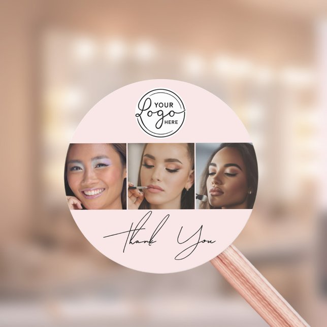 Pegatina Redonda Blush Pink Script Logo Photo Makeup Thank You  (Subido por el creador)