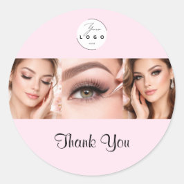 Pegatina Redonda Blush Pink Script Logo Photo Makeup Thank You