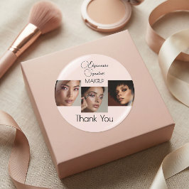 Pegatina Redonda Blush Pink Script Logo Photo Makeup Thank You Clas