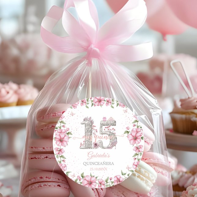 Pegatina Redonda Blush Pink Silver Mis Quince Quinceañera (Subido por el creador)