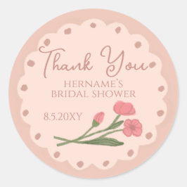 Pegatina Redonda Blush Pink Whimsical Thank You Bridal Shower