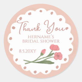 Pegatina Redonda Blush Pink Whimsical Thank You Bridal Shower 01