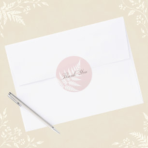 Pegatina Redonda Blush Rosa Blanco Helecho Bosque Gracias