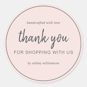 Pegatina Redonda Blush Rosa Chic Script Gracias Por Comprar