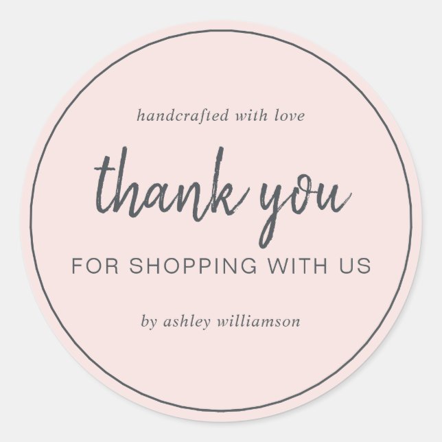 Pegatina Redonda Blush Rosa Chic Script Gracias Por Comprar (Anverso)