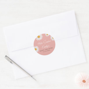 Pegatina Redonda Blush Rosa Margarita Hello Sunshine Baby Shower