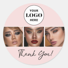 Pegatina Redonda Blush Script Logo Photo Makeup Thank You