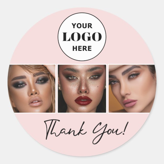 Pegatina Redonda Blush Script Logo Photo Makeup Thank You (Anverso)