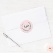 Blush y Gris Pizarra Sutil Monograma Floral