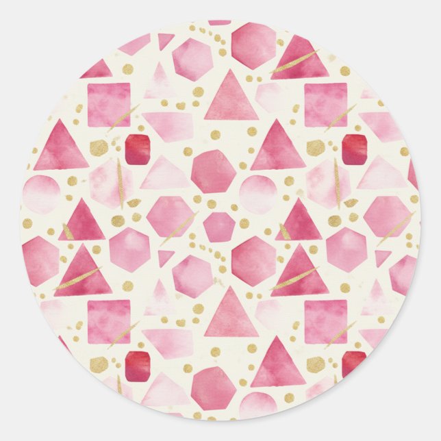 Pegatina Redonda Blushing Rose & Berry Watercolor Geometric Pattern (Anverso)