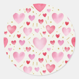 Pegatina Redonda Blushing Rose Watercolor & Gold Glitter Hearts