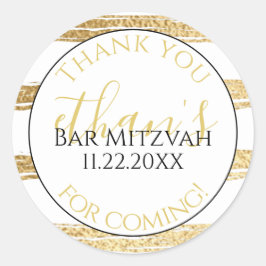 Pegatina Redonda BM Bat Mitzvah Bar Mitzvah Gold Stripes Elegante