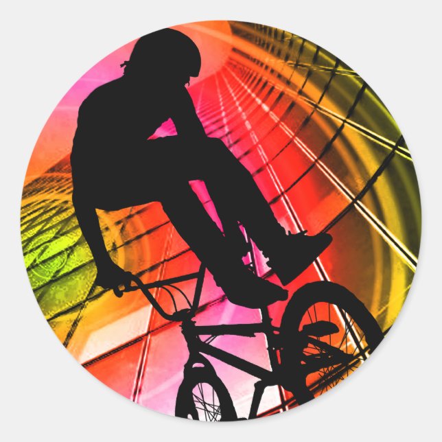Pegatina Redonda BMX en líneas y círculos (Anverso)