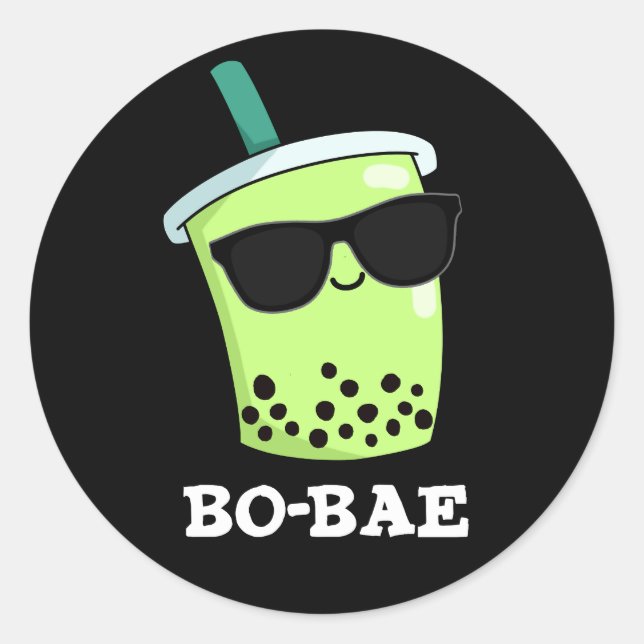 Pegatina Redonda Bo-bae Funny Boba Tea Pun Dark BG (Anverso)