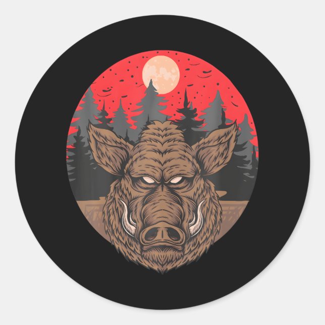 Pegatina Redonda Boar Fullmoon Lover Season Animal Wildlife (Anverso)