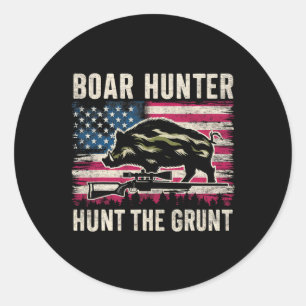 Pegatina Redonda Boar Hunter Mens Caza Al Grunt Vintage American F