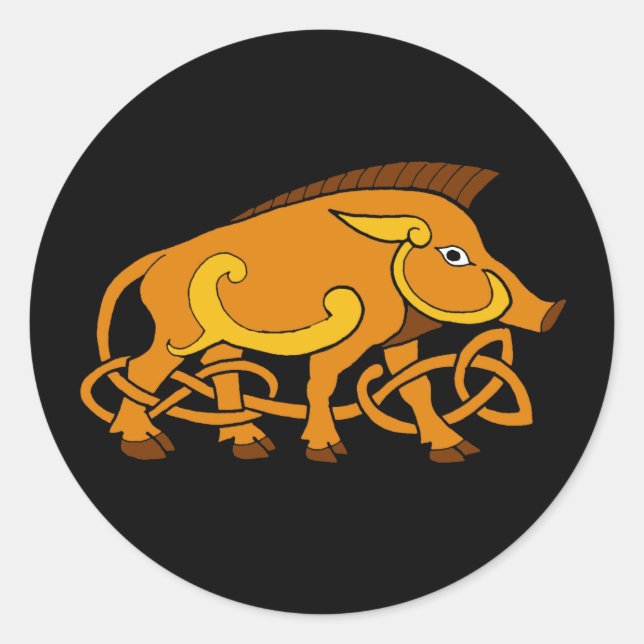 Pegatina Redonda Boar salvaje de Knot céltica de arte medieval (Anverso)
