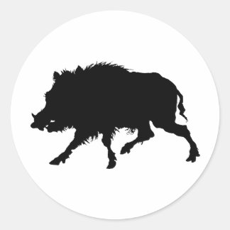 Pegatina Redonda Boar salvaje o cerdo salvaje elegante silueta