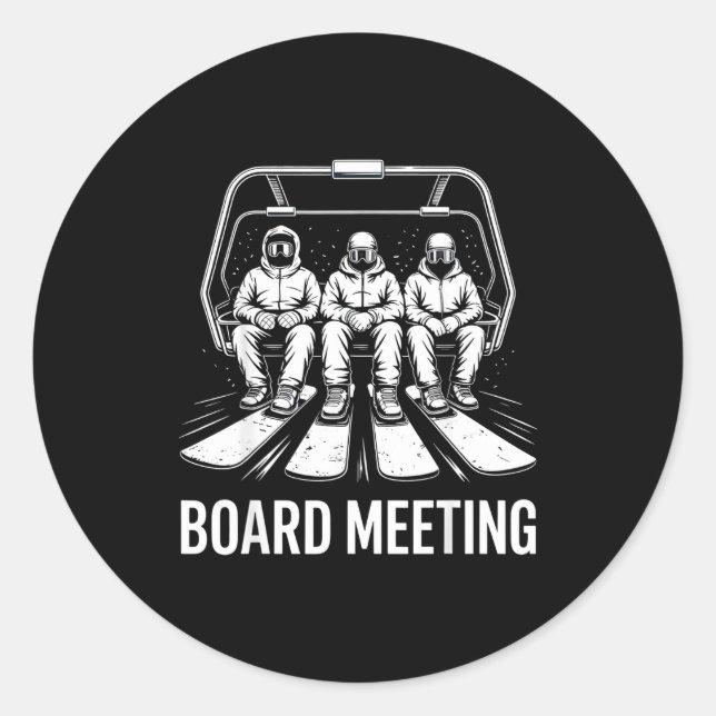 Pegatina Redonda Board Meeting Snowboarders Skiing Enthusiasts Wint (Anverso)