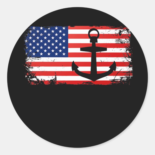 Pegatina Redonda Boating Anchor USA American Flag Boat Lover (Anverso)