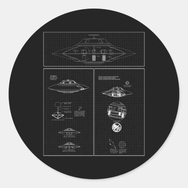 Pegatina Redonda Bob Lazar Sport Model Uap Blueprint (Anverso)