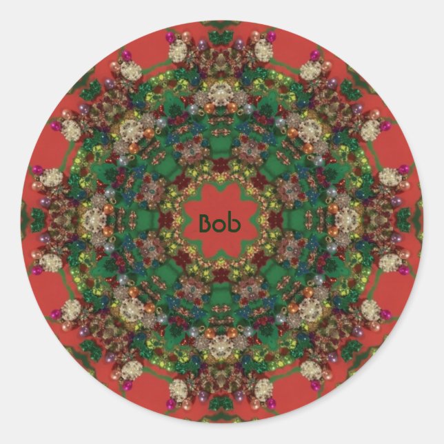 Pegatina Redonda BOB ~ NAVIDADES ~ Azul rojo amarillo verde ~ (Anverso)