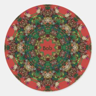 Pegatina Redonda BOB ~ NAVIDADES ~ Azul rojo amarillo verde ~
