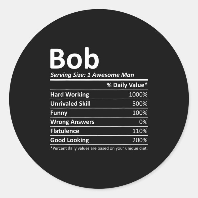 Pegatina Redonda Bob Nutrition Funny Birthday D Name Gif  (Anverso)