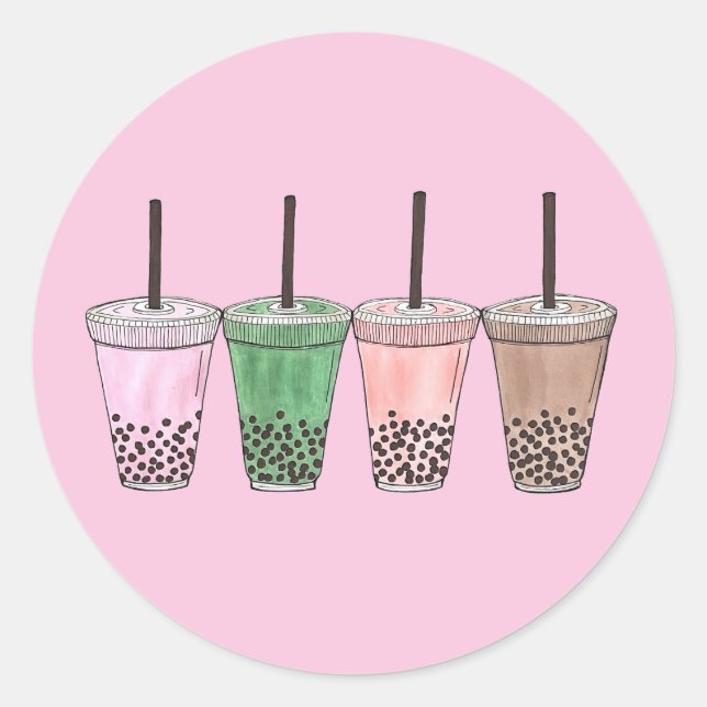 Pegatina Redonda Boba Bubble Tapioca Pearl Milk Tea Bebe Foodie (Anverso)