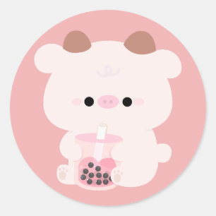 Pegatina Redonda Boba Cow