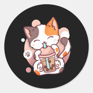 Pegatina Redonda Boba Neko Anime Kawaii Japonés