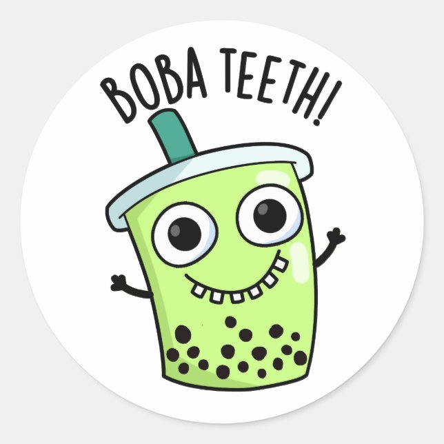 Pegatina Redonda Boba Teeth Funny Boba Tea Pun (Anverso)